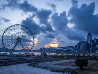 Dramatic sunrise on the Hong Kong observation Wheel