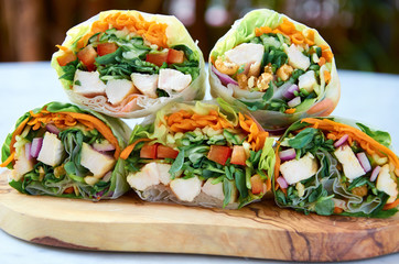 Healthy fast food, fresh vegetable rice paper rolls