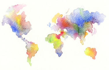 World map , watercolor illustration