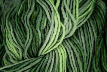Green wool yarn with an interesting structure