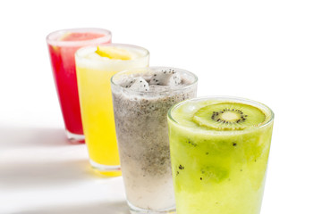 Fruit smoothies with dragon fruit, kiwi, watermelon, Pineapple