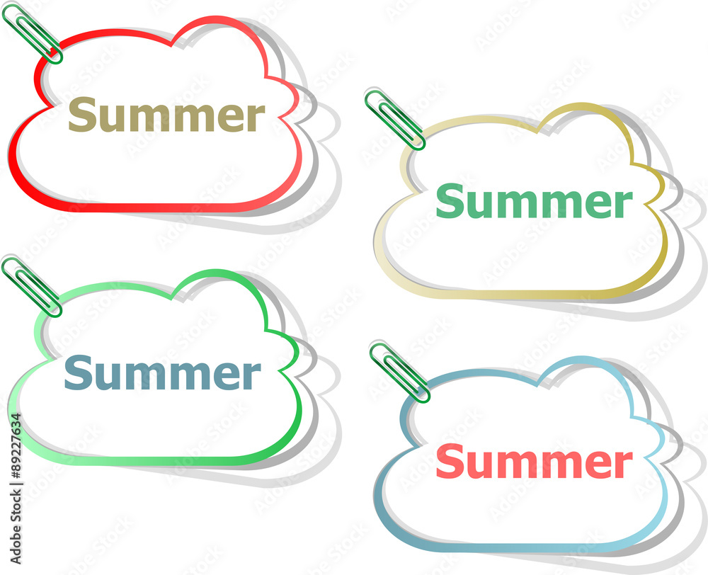 Poster word summer concept on button. banner, web button or message for online web site, presentation or ap