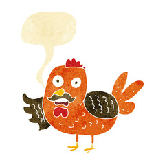 cartoon old rooster with speech bubble