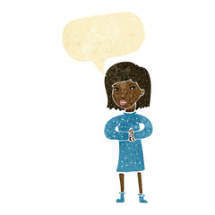 cartoon calm woman with speech bubble