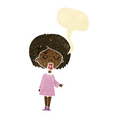 cartoon woman explaining her point with speech bubble