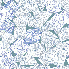 seamless geometric pattern of squares, triangles and rhombuses zentangle style, handmade