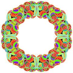 round frame of doodles zentangle style, symmetrical, there is space for text