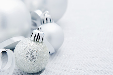 Silver baubles and ribbons