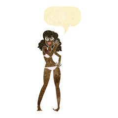 cartoon pretty woman in bikini with speech bubble