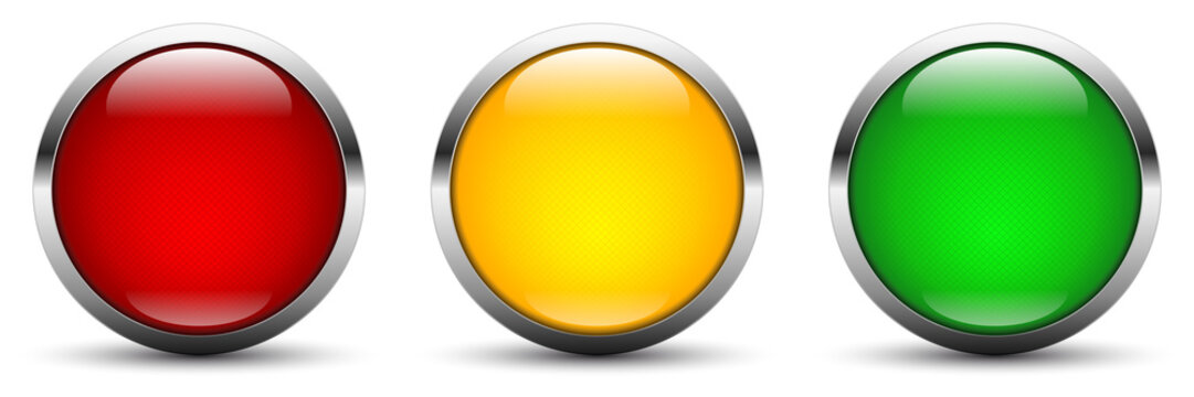 three vector webbuttons in traffic light colors red orange green 