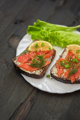 Sandwich with salmon for breakfast