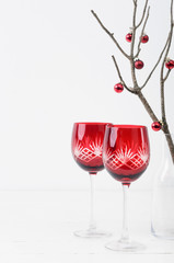 Christmas table with wine glasses