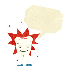 cartoon happy tooth with speech bubble