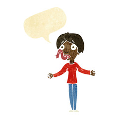 cartoon woman telling lies with speech bubble