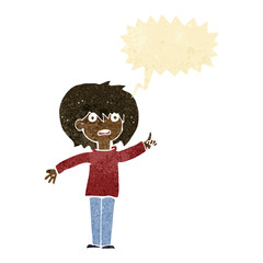 cartoon woman asking question with speech bubble