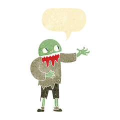cartoon spooky zombie with speech bubble