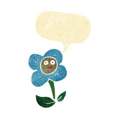cartoon flower with face with speech bubble