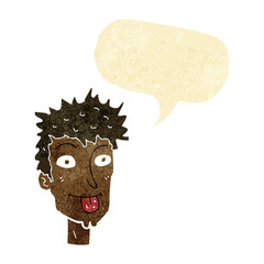 cartoon man sticking out tongue with speech bubble