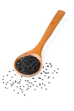 black sesame in the wooden spoon, (large depth of field, taken with tilt shift lens)
