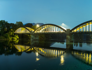 Night scene of a bridge on the river