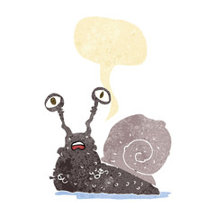 cartoon gross snail with speech bubble