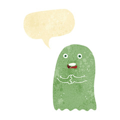 funny cartoon ghost with speech bubble