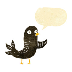cartoon waving bird  with speech bubble