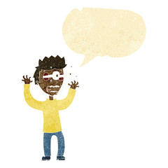 cartoon terrified man with speech bubble