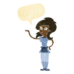 cartoon pretty waitress with speech bubble