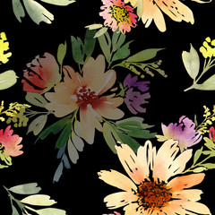 Sunflowers seamless pattern. Watercolor. Summer.