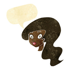 cartoon pretty female face with speech bubble