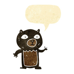 cartoon waving black bear cub with speech bubble