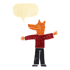 cartoon happy fox man with speech bubble