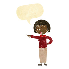 cartoon woman telling off with speech bubble