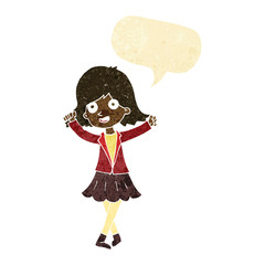 cartoon happy girl with speech bubble