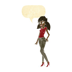 cartoon pretty woman with speech bubble