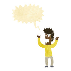 cartoon terrified man with speech bubble