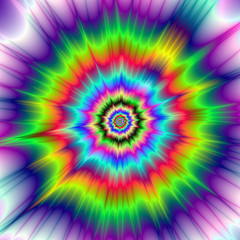 Psychedelic Color Explosion / A digital abstract fractal image with a colorful psychedelic explosion design in red, green, blue, violet and yellow. - 89232676