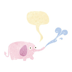 cartoon funny little elephant squirting water with speech bubble
