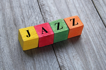 word jazz on colorful wooden cubes