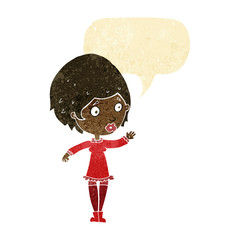 cartoon pretty woman with speech bubble