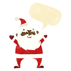 jolly santa cartoon with speech bubble