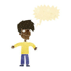 cartoon happy man with speech bubble