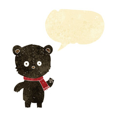 cartoon black bear waving with speech bubble