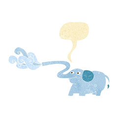 cartoon elephant squirting water with speech bubble