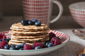 Waffles with berries breakfast