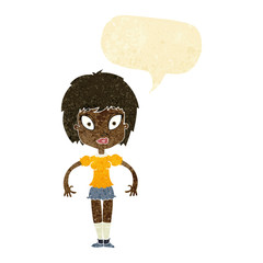 cartoon pretty girl with speech bubble