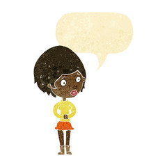 cartoon concerned woman with speech bubble