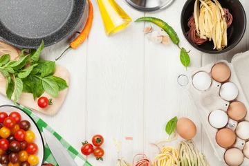 Keuken foto achterwand Koken Ingrediënten en keukengerei voor pastagerechten
