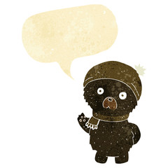 Obraz na płótnie Canvas cartoon cute black bear in winter hat and scarf with speech bubb
